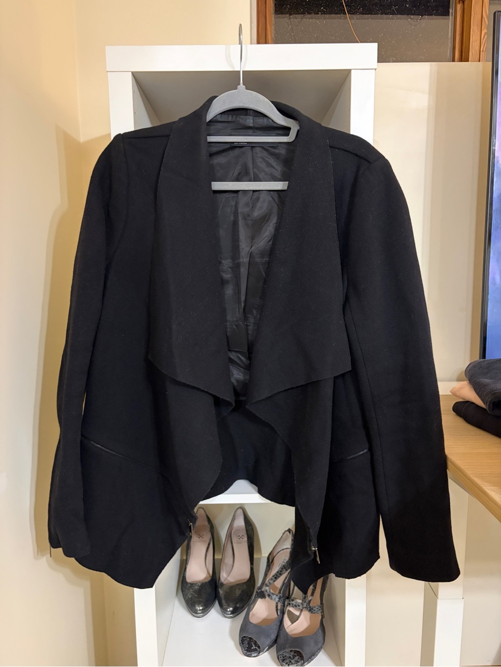 Zara Black Draped Open-Front Blazer Jacket